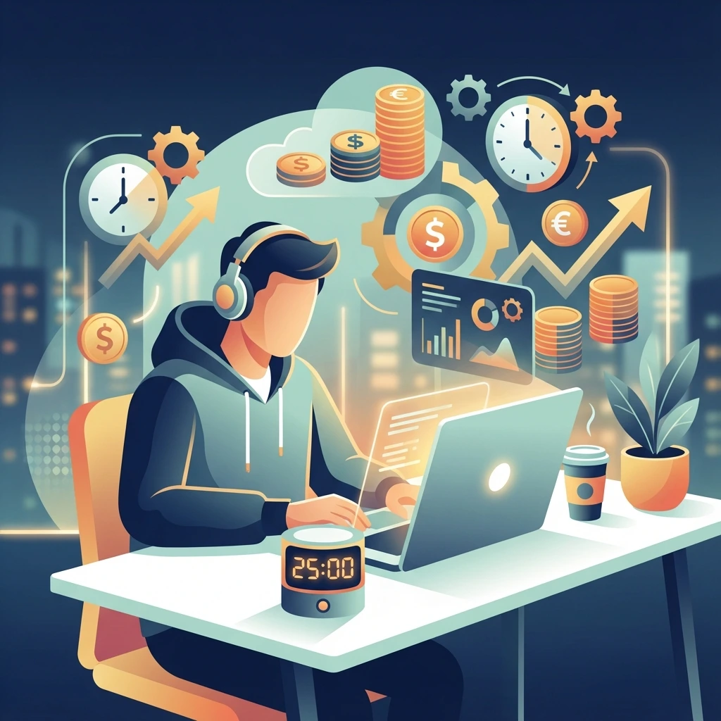 Freelancer tracking billable hours with Pomodoro timer
