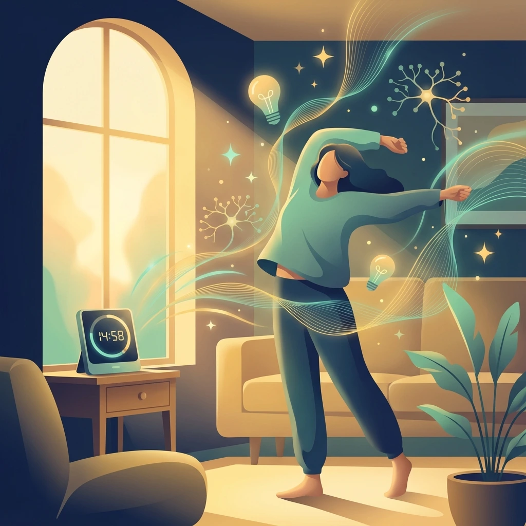 Person during creative Pomodoro break with flowing energy and ideas