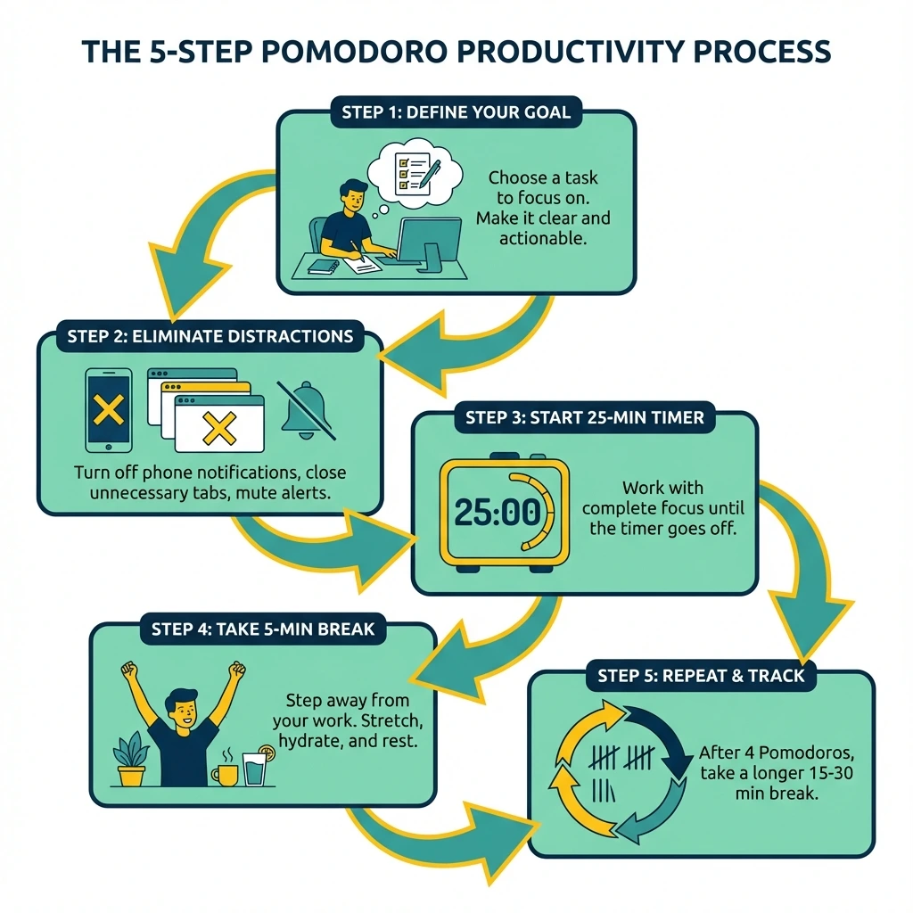 5-Step Pomodoro Process Flowchart for Beginners